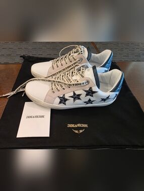 Zadig & Voltaire White Leather Sneakers with Black Star Accents